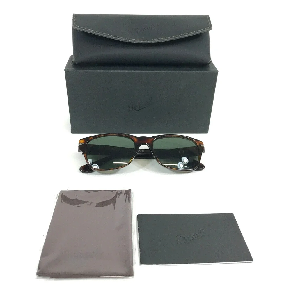 Persol Sunglasses 3288-S 24/31 Tortoise Rectangle Frames w/ Green Glass Lenses - Picture 2 of 12